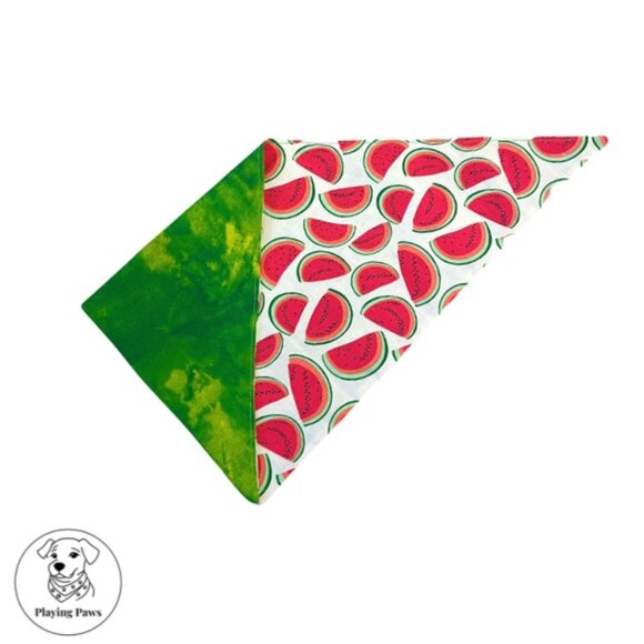 Handmade Double-Sided Watermelon Tie Dye Green Cotton Dog Bandana (Medium) - Picture 2 of 7